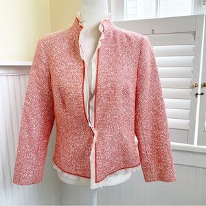 Doncaster Collection Coral & Cream Tweed Silk Trim Blazer Jacket Size 8